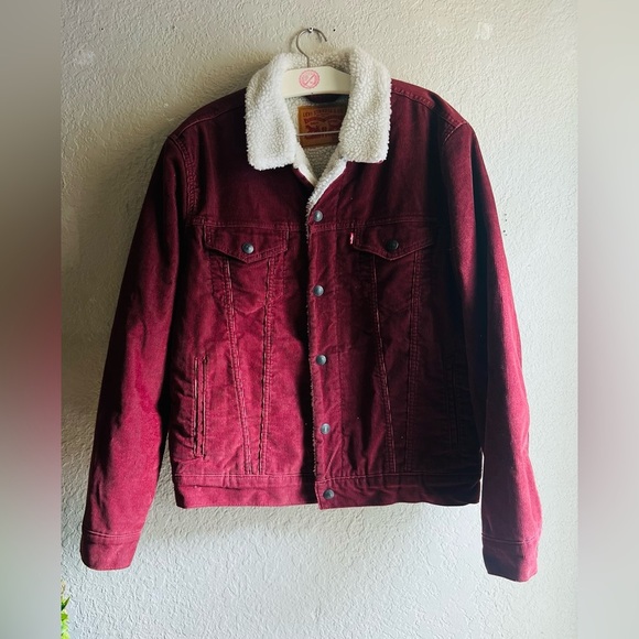 Levi's Mens Type III Sherpa Trucker Jacket Decadent Chocolate Corduroy Med - Picture 2 of 9